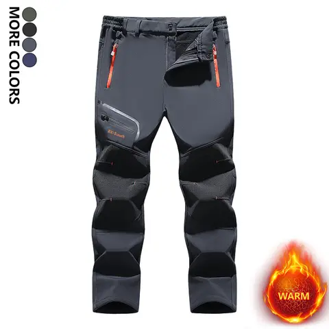 Men's Outdoor Waterproof Windproof Versatile Activity Pants Winter Fleece Lined Thick Warm Casual Printed Design with Pockets
