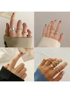 One Set Bohemian Knuckle Rings for Women Golden&Silvery Stackable Rings Hollow Wave Midi Crystal Butterfly Vintage Finger Rings Pack