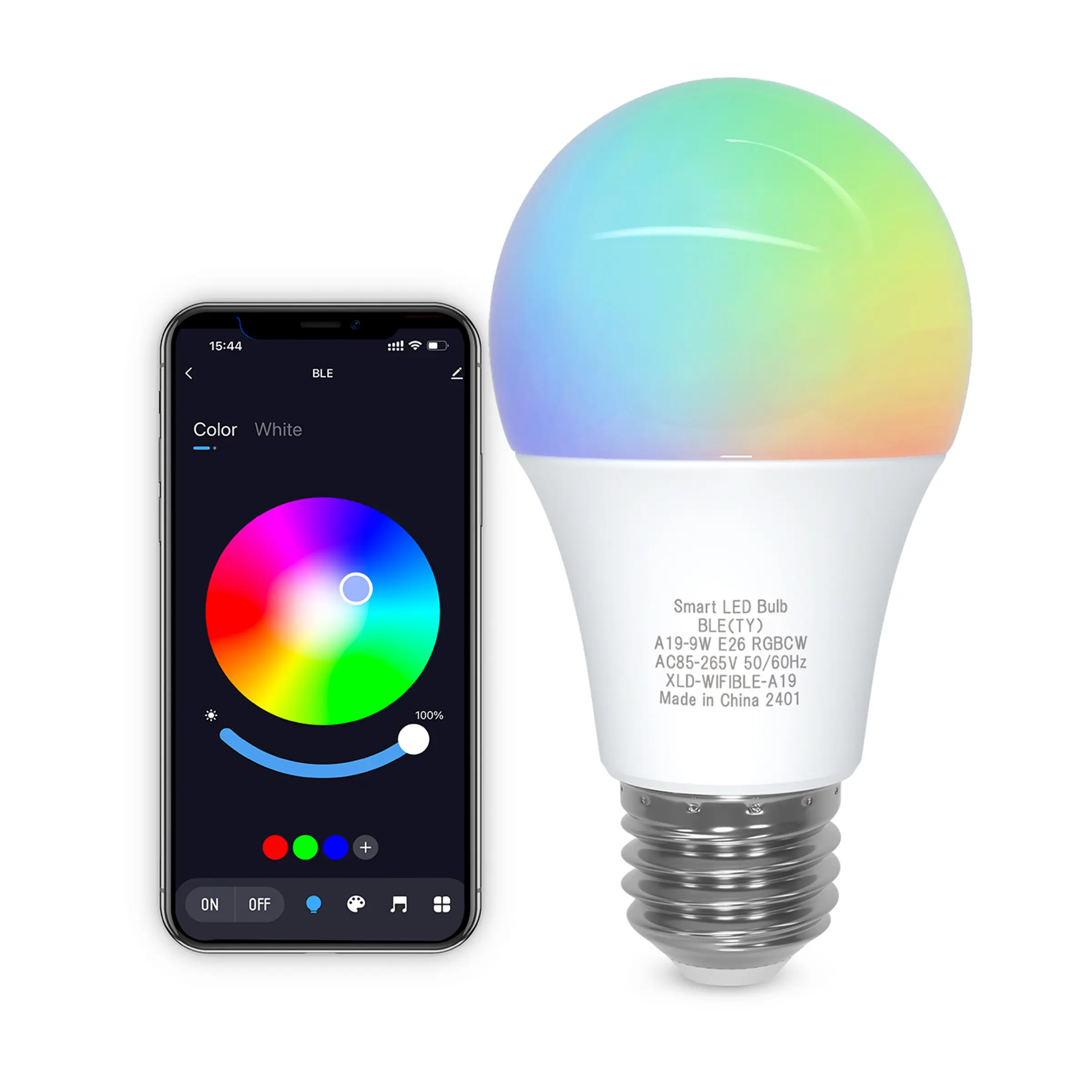 A19 E26 Bluetooth Smart Light Bulb,RGBCW 9W LED Bulb, Color Changing APP Dimmable,1/2Pack