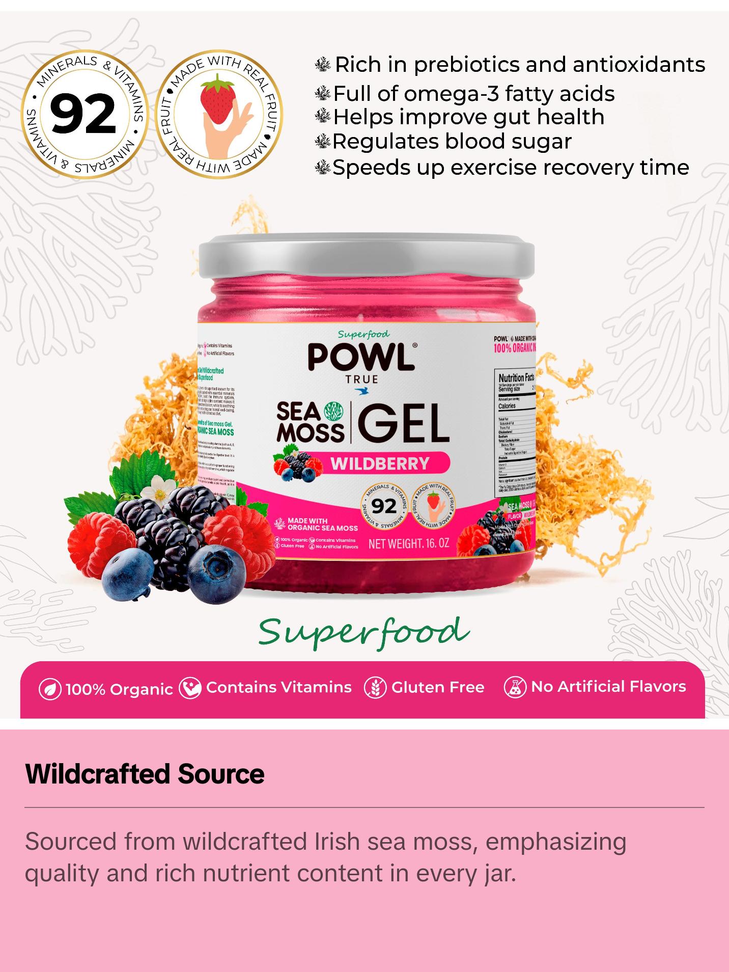 Organic Sea Moss Gel - Wildcrafted Irish Natural Superfood - WildBerry flavor.