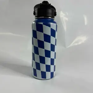 Blue & White UV Racing Stripes Insulated Flask with Straws Heavy Duty Cup for Everyday Use Water Bottles Tumbler Drinkware Mug Portable