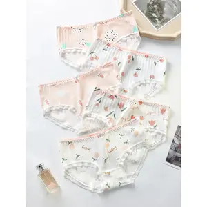 Women's 5-Pack Cotton Panties - Mid-Waist, Printed Triangle Cut, Breathable Crotch - Multi-Size Clothes for Sports & Outdoor Wear