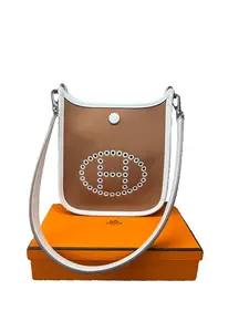 Pre-owned HERMÈS leather Shoulder Bags Toile Officier Swift Neo Evelyne TPM Dune Etoupe