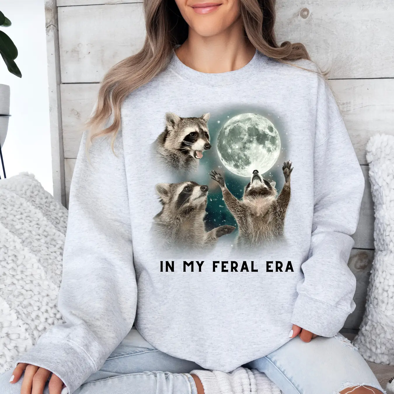 (Original Viral Product) Feral Era Racoon Crew Neck Sweatshirt or Short Sleeve Graphic T-shirt Crew Neck Crew Neck Crewneck Menswear Tops Pullover
