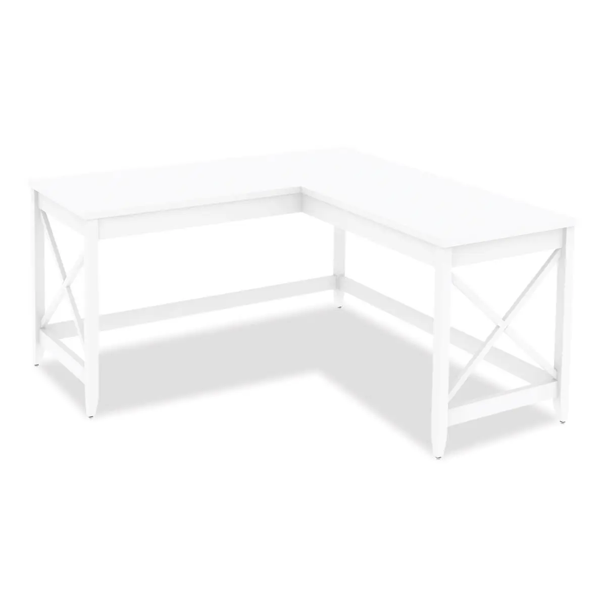 L-Shaped Woodgrain Farmhouse Computer Desk - 59x59x29.53 in, Corner Fit, Space-Saving, Wide Tabletop with Ample Work Area, Light Airy Feel, Some Assembly Required, White Office Commercial Furniture