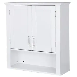 JupiterForce Door Wall Cabinets Cupboard  Over The Toilet Wall Cabinew/ Doors and Shelf White