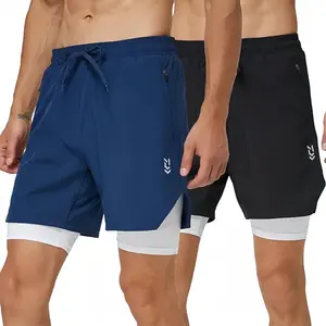 Men's 2 Pack 2 in 1 Quick Drying Running Shorts with Zipper Pocket, Lightweight Back to School Training, Breathable Design