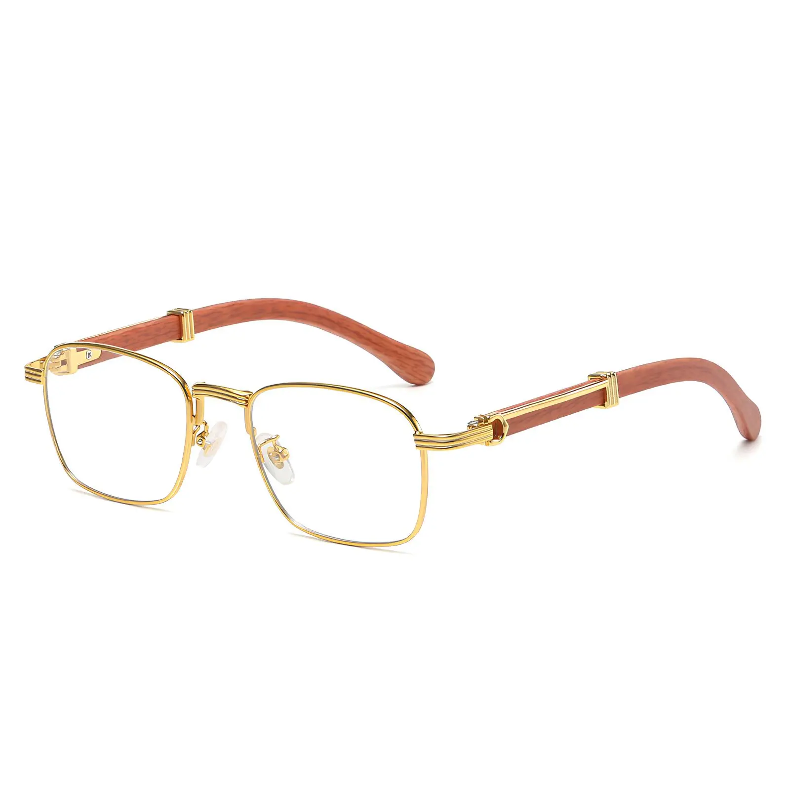 Retro Hip Hop Metal Frame Eyeglasses Men Women Classic Wood Grain Design Rectangle Clear Lens Glasses Vintage Aesthetic High End Fashion Eyewear Streetwear Accessories