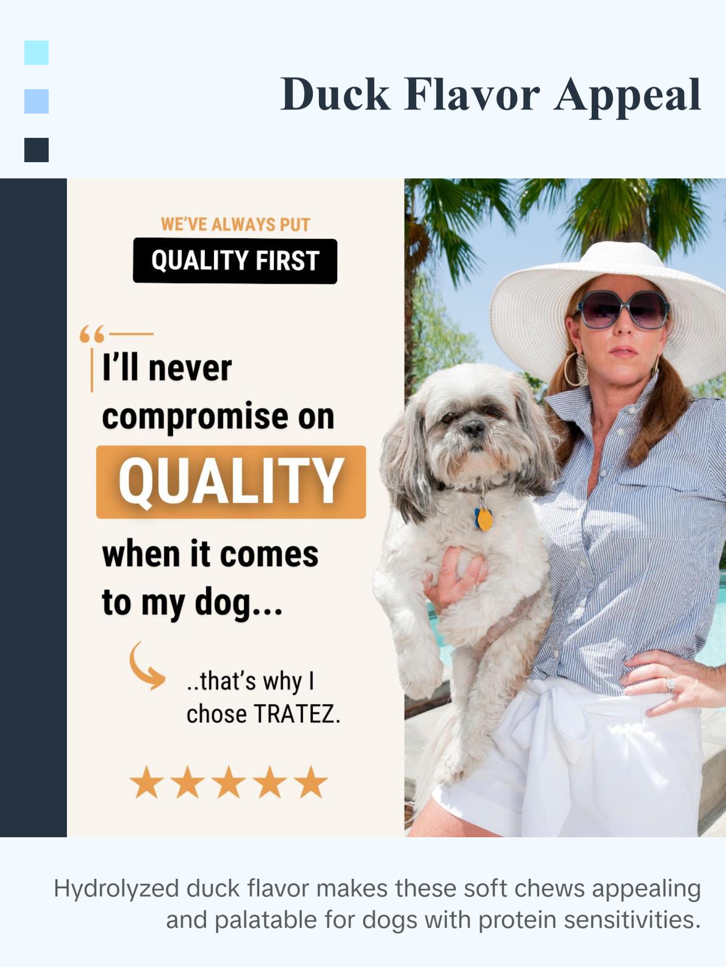 TRATEZ Probiotic Supplement for Dogs - 90 Duck Flavour Soft Chews - Advanced Formula for Premium Gut Health, Digestive and Immune System Support