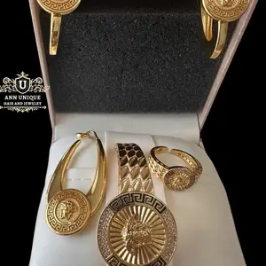 Ann Unique Luxury Jewelry Set Collection - Gold-Tone Earrings Bracelet Ring & Coin Design Accessories for Fashion Enthusiasts