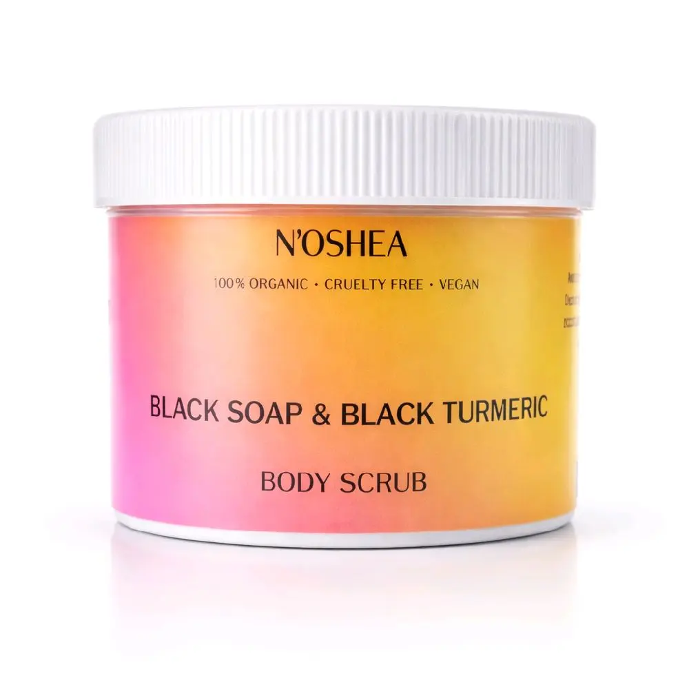 N'OShea African Black Soap & Black Turmeric Body Scrub with Japanese Brown Sugar - 16oz Foaming Exfoliant for Radiant Skin Glow Body Care Sensitive