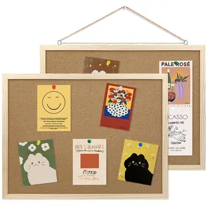2 Pack Cork Bulletin Board, Cork Board, Oak Wood Finish Frame, Wall Mounted Cork Plank for Office Home and School