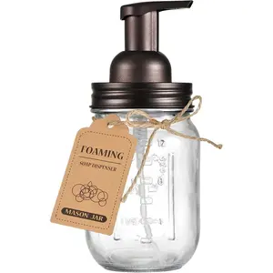 Mason Jar Foaming Soap Dispenser-Rustproof Stainless Steel Lid & Foaming Soap Pump, Refill  Hand Soap Dispenser Glass for Bathroom Kitchen Vanities, Countertops-Bronze (1 pk)