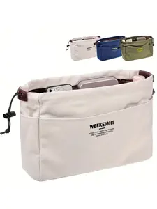 Lightweight Canvas Drawstring Storage Bag - Travel Organizer Bag, Multi-Pocket Large Capacity, Machine Washable Casual Style (Army Green/Beige/Blue), Makeup Storage Bag, Zippered Pouch for Cosmetics/Electronics, Black Friday Deal: Christmas/New Year Gift