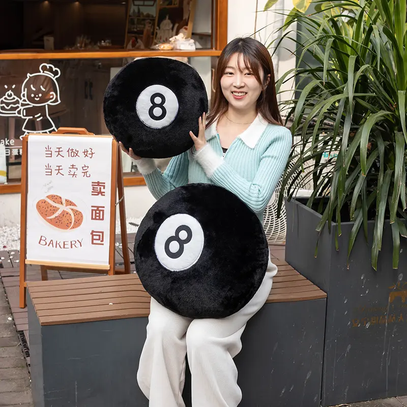 8 Ball Stuffed Plush Pillow - Premium Polyester Sports Cushion with Lumbar Support, Pool Theme Decor for Dorm, Man Caves, House Decoration, Gift for Pool Lovers