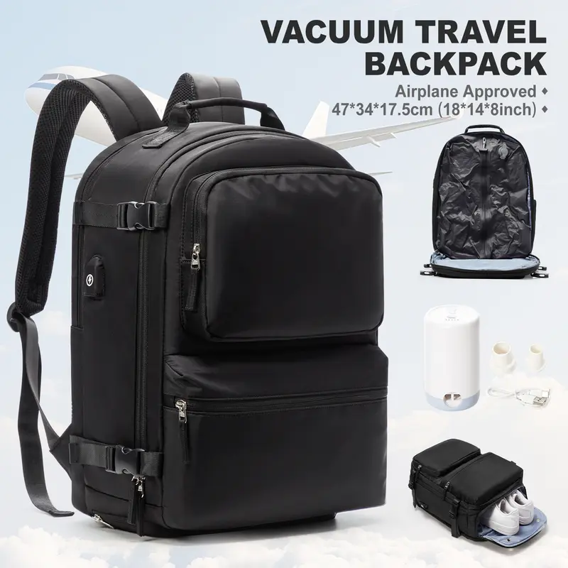 Vacuum Seal Backpack Travel With Electric Pump Personal Item Travel Backpack Carry on Flight Approved Traveling Backpack With Vacuum System Morral de Viaje Para Avion