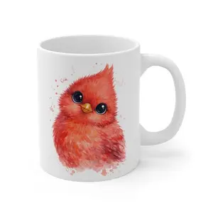 Red Cardinal 11oz 15oz Chick Mug   Bird Illustration, Winter Decor