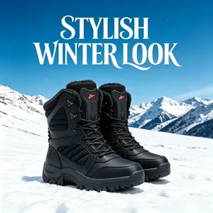 Men's High-Top Tactical Winter Boots - Waterproof, Snowproof, Non-Slip, Warm Plush Insulated Textile Upper Worker Walking Shoes for Extreme Cold Weather - Durable Outdoor Trekking Camping Footwear