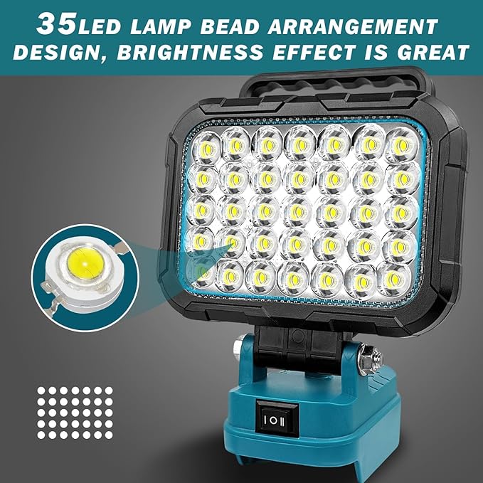 Rechargeable wireless LED portable work light, handheld lamp, semi-recessed installation, with two brightness levels. Suitable for decoration, car maintenance, outdoor fishing and emergency lighting (battery not included)
