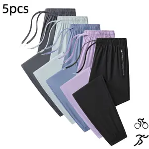 New 5-pack women’s quick-dry jogger sweatpants with elastic waistband and drawstring, zippered pockets, suitable for fitness, running, training, and everyday casual wear.