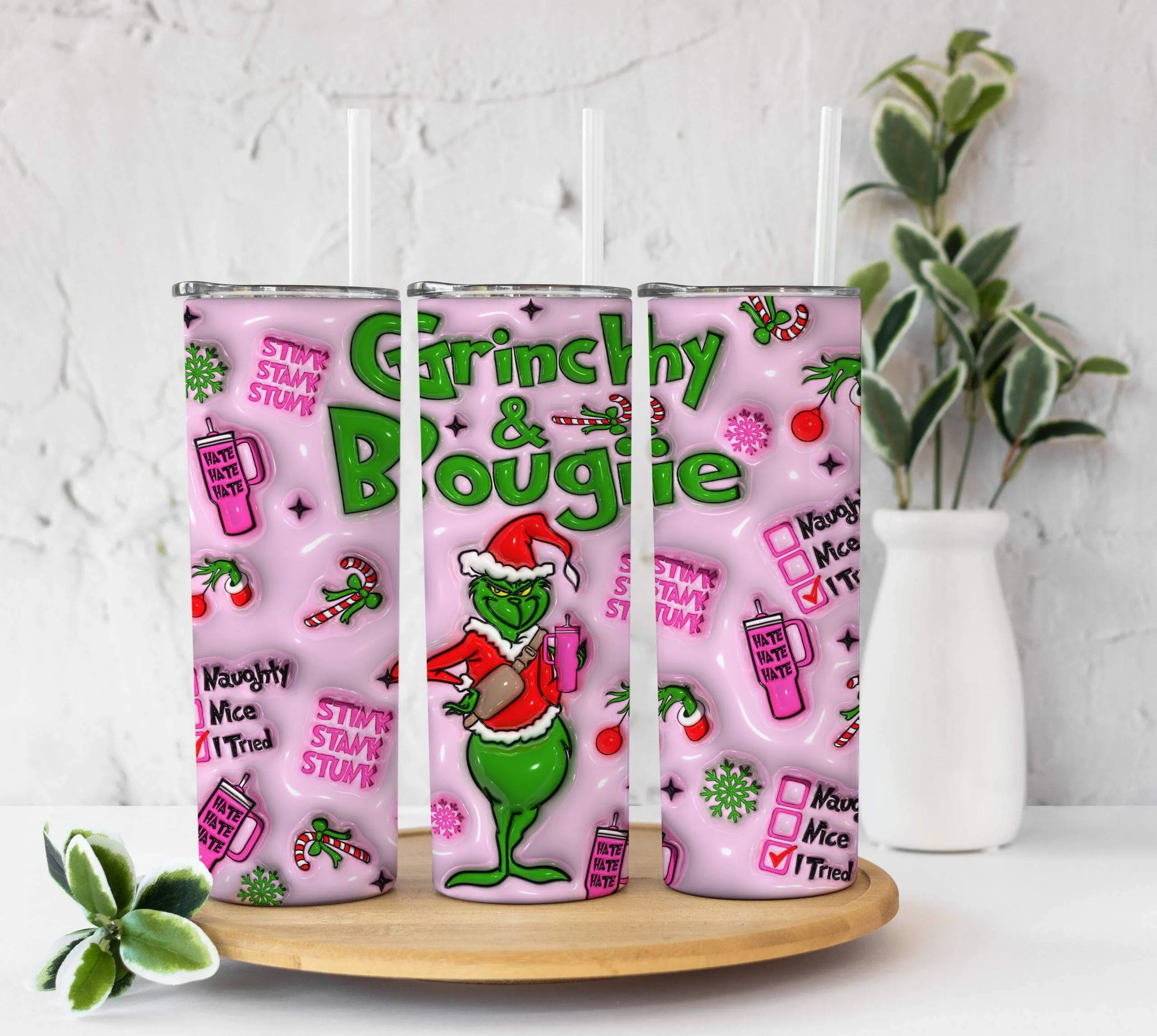 Grinchy & Boogie Pink Tumbler