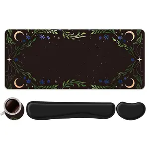 Floral & Starry Sky Pattern Mouse Pad & Keyboard Wrist Rest & Coaster Set, Ergonomic Wrist Support, Computer Mat Mouse Pad Coaster for Home Office Gaming, Desk Accessories
