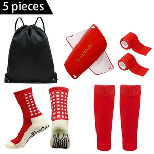 5-in-1 Football Training Equipment Kit, Includes Shin Guards, Anti Slip Socks, Leg Sleeves, Sports Tape & Storage Drawstring Bag
