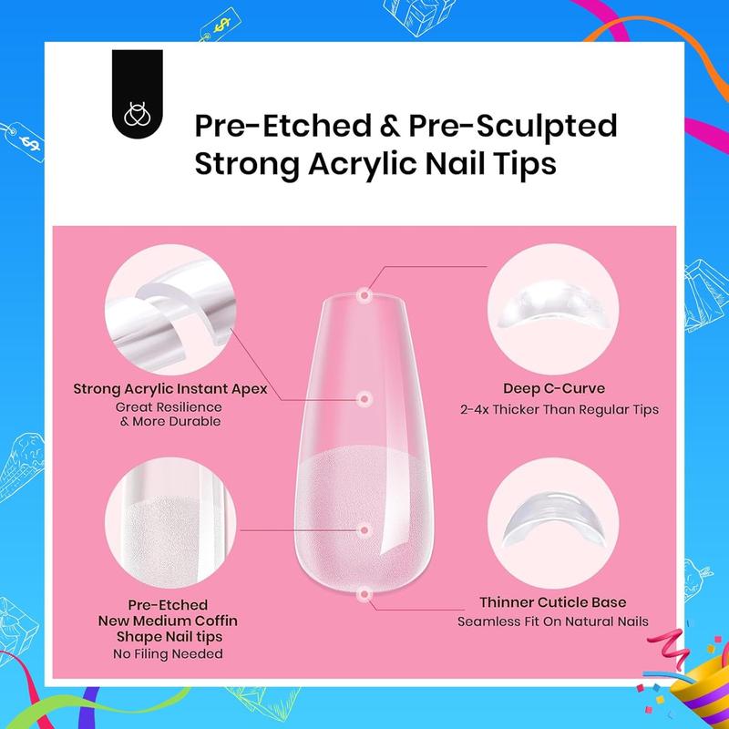 Beetles Tipex Nail Extension Tips Kit, with Nail Prep Kit, Base Gel, Top Gel, Almond/Coffin/Square/Oval/Stiletto/Squaoval Thick Acrylic Nail Flat Nails Manicure Gel Art DIY Nails Art Fall Nail Halloween Nail Black Friday Winter Nail Christmas Gift