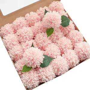 25pcs Artificial Pink Dahlia Flowers Real Looking Blush Foam Fake Roses with Stems for DIY Wedding Bouquets White Bridal Shower Centerpieces Floral Arrangements Party Tables Home Decoration