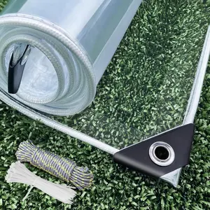 Clear Tarp Heavy Duty with Grommets 8x10 FT  PVC Tarpaulin 14 Mil for Patio Enclosure, Greenhouse Cover, Porch Roof