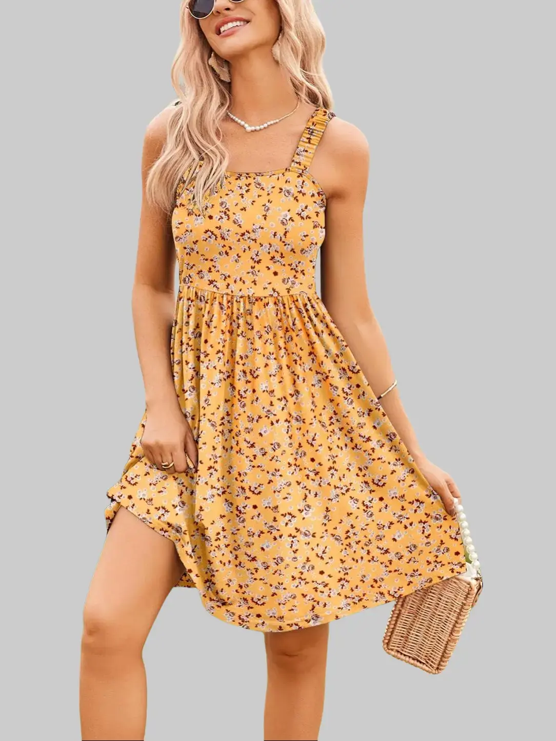 Women's Summer Dress Floral Square Neck Sleeveless Casual Dress with Pockets A-line Swing Mini Dresses Sundress Women's Summer Dress Floral Square Neck Sleeveless Casual Dress with Pockets A-line Swing Mini Dresses Sundress