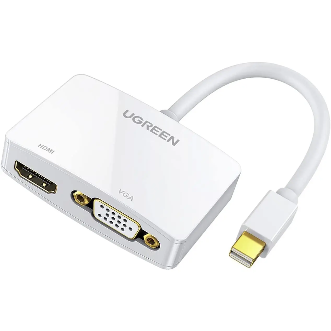UGREEN Mini Displayport to HDMI VGA Adapter 2 in 1 | 4K Thunderbolt 2 Adapter, Compatible with Macbook Pro Air Imac Surface Pro 1 2 3 4 6 Surface Laptop 2 Thinkpad X1, White Aluminium Plug