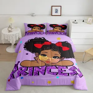 Feelyou Black Girls Blanket Bedding Set - African Style Starry Sky Diamond Comforter, Cute Afro Princess Magical Quilt for American Girls