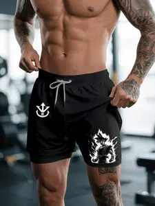 Goku Print 2 in 1 Fitness Shorts, Unisex Quick Dry Swim Trunk, Gym Clothing, Anime Gym Shorts, High Stretch Sport Short, Workout Clothes