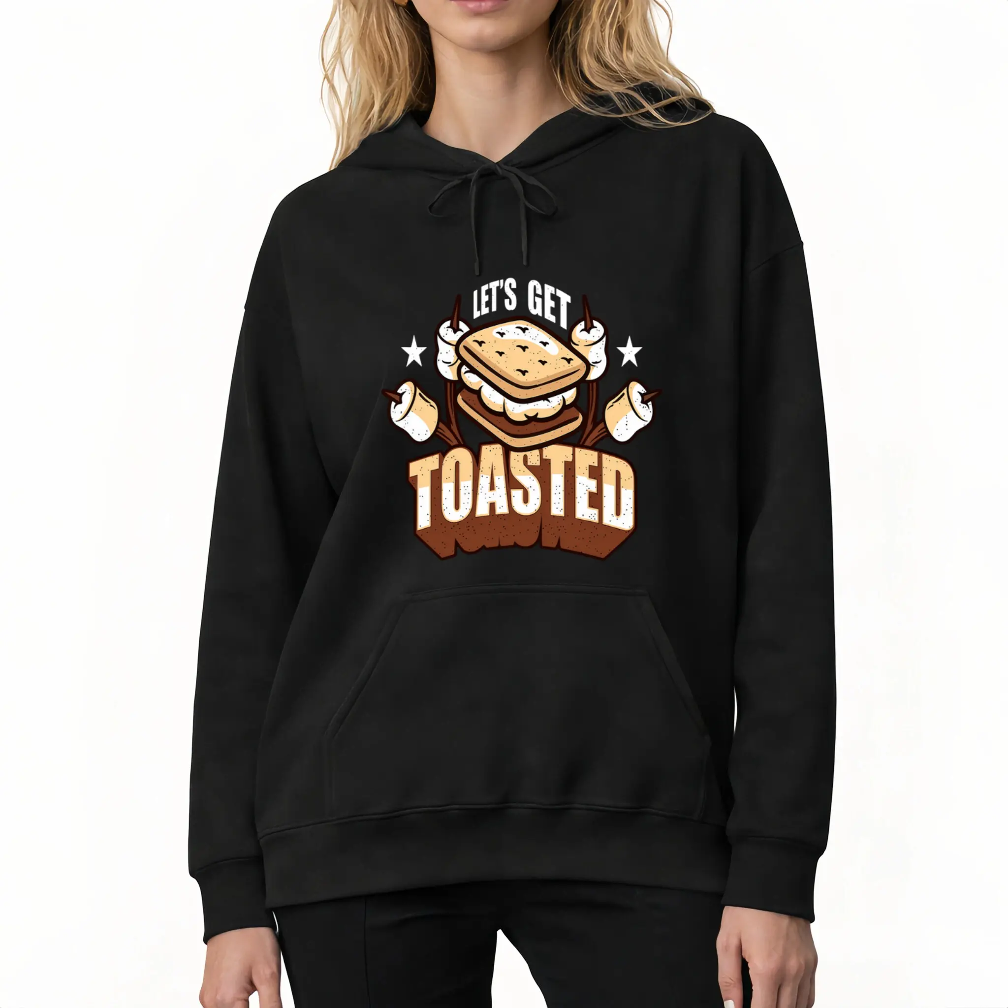 Cozy Women’s Long Sleeve Hoodie Featuring Camping Marshmallow & S'Mores Text – Great for Outdoor Adventures and Casual Comfort, Perfect Gift for Nature Fans and Campers