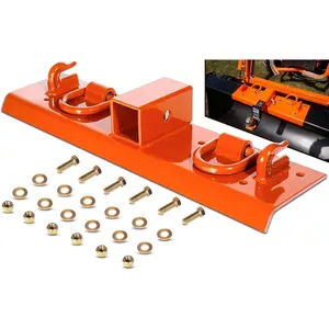 Tractor Grab Hooks Compatible with Kubota Tractors - Bolted on Compact Tractor Bucket Grab Hooks with D Rings and 2" Receiver, Orange