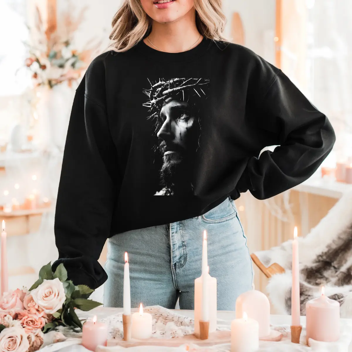 Crown of Thorns Sweatshirt - Black Long Sleeve Crew Neck Casual Fitted Top for All Seasons Womenswear Pullover Tops
