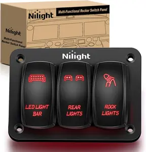 Nilight - 90128C 3 Gang Rocker Switch Panel Aluminum 5 Pin ON Off Toggle Pre-Wired SPST 12V 24V Switches for Marine Boats Cars ATVs UTVs