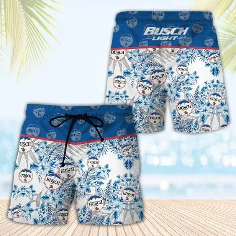 Busch Light Men's Casual Drinking Print Beach Shorts, Vacation Must-Have! Lightweight Beach Shorts