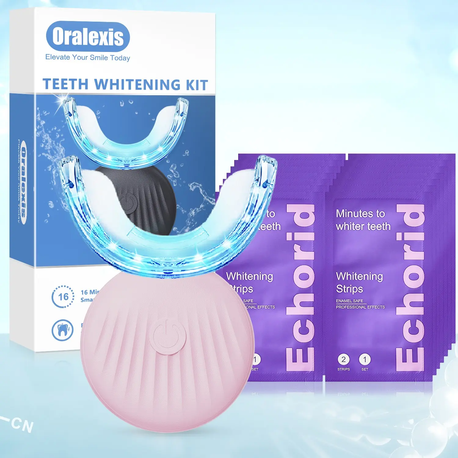 Oral Care Kit, Home Wireless Teeth Cleaning Set, Dental Pads with LED Light, Natural Stain Removal, Includes 14 Whitening Gel Strips