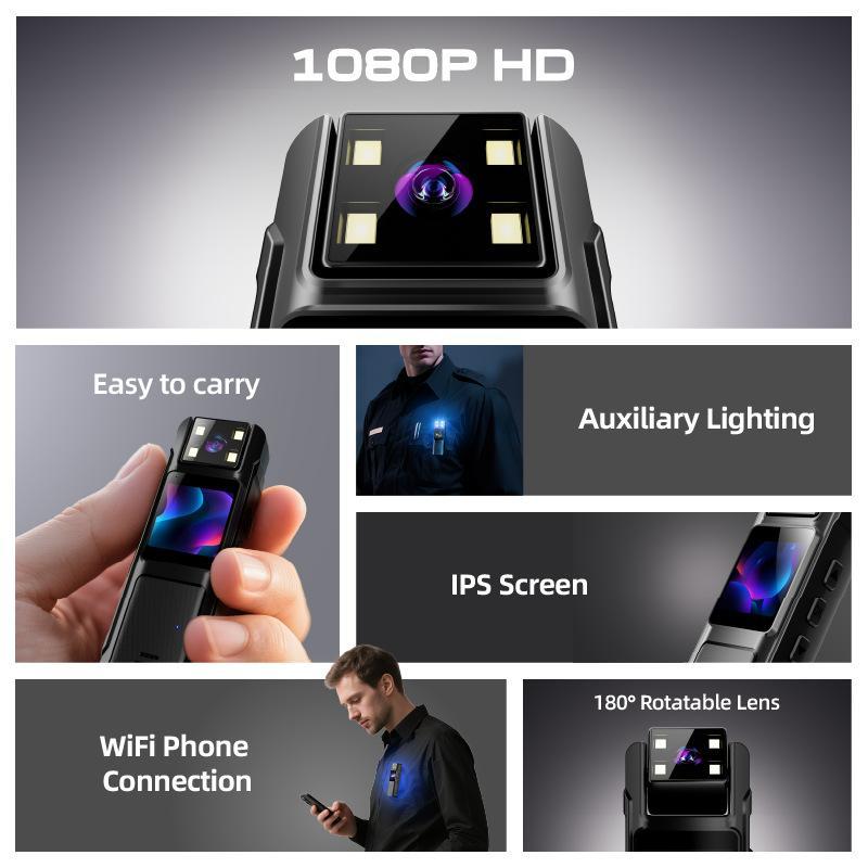 1080P HD Body Camera with 180° Rotating Lens - PortableClip-On Recorder, Night Vision, 130° Wide Angle, USBRechargeable for Security, Workplace Evidence, OutdoorAdventure & Content Creation