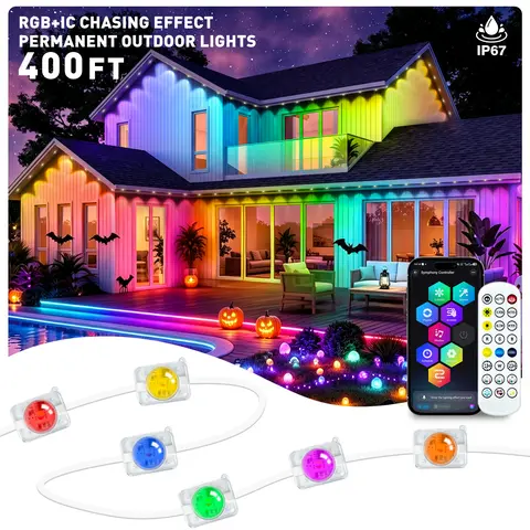SINLEY RGB LED Strip Lights, 400ft Permanent IP67 Waterproof Outdoor Christmas Lighting, App/Remote Control Adjustable Eave Decor, Beat-Sync Colors Home Improvement Party Decor, Christmas Decorations christmasdecor
