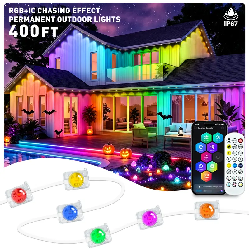 SINLEY RGB LED Strip Lights, 400ft Permanent IP67 Waterproof Outdoor Christmas Lighting, App/Remote Control Adjustable Eave Decor, Beat-Sync Colors Home Improvement Party Decor, Christmas Decorations christmasdecor