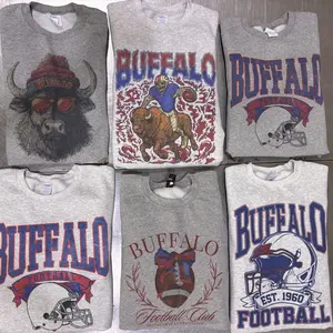 Buffalo Football Vintage Sweatshirts Spirit Animal Buffalo Graphic Tees Casual Crewneck Sublimation Sports Pullover