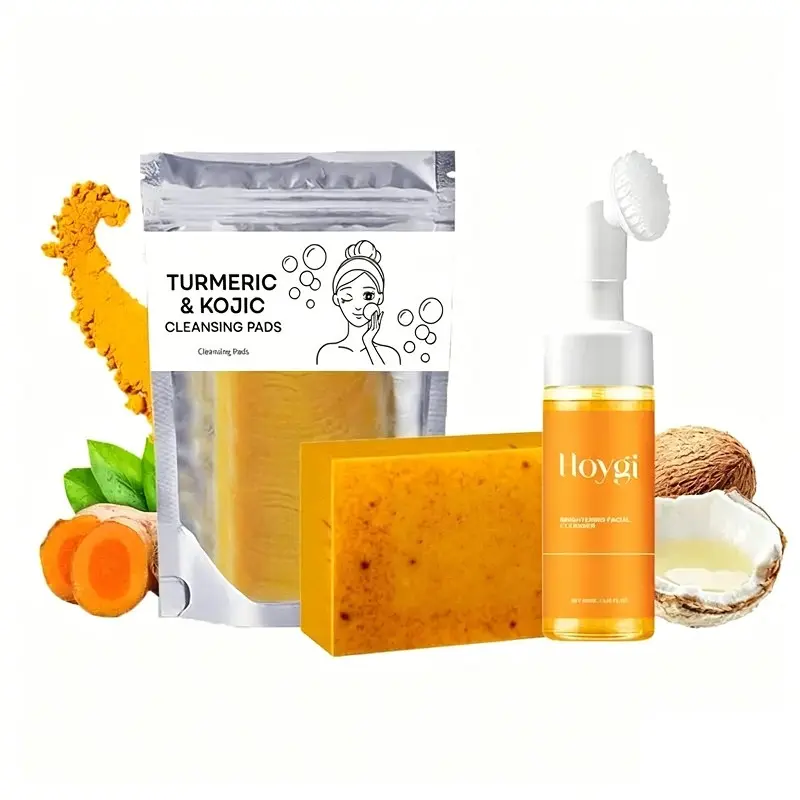 Turmeric Cleansing Set, 1 Set Turmeric Tablets & Turmeric Foaming Cleansing Mousse & Turmeric Deep Cleansing Soap, Facial Cleansing Skincare Set & Facial Wash, Daily Foam Cleanser, Face Wash, Cleansing System