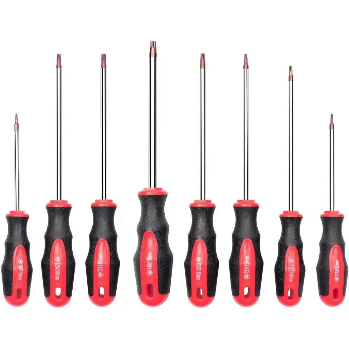 8PCS Magnetic Tip Torx Screwdriver Set, 8 Torx Star Screwdrivers, T8, T10, T15, T20, T25, T27, T30, T40 Red Tip| Red, Gloss, S2 Steel