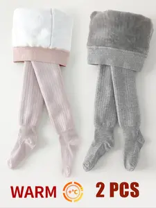 2 PCS Girls' Winter Leggings Set, Simple Design, Casual Solid Color, Perfect for Daily Wear, Comfortable & Stylish Clothing