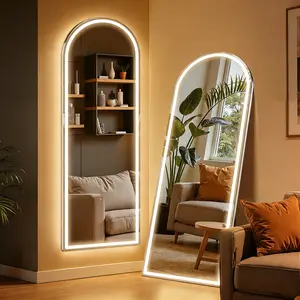 Floor Mirror Stand Mirror Full Length, With LED Lights and No LED Lights Two styles, LED Floor Mirror styles Dimming & 3 Color Lighting 3 Color Lighting Mirror with LED Lights, 64"x21" Lighted Floor Standing Mirror with Stand, Wall Mounted Hanging