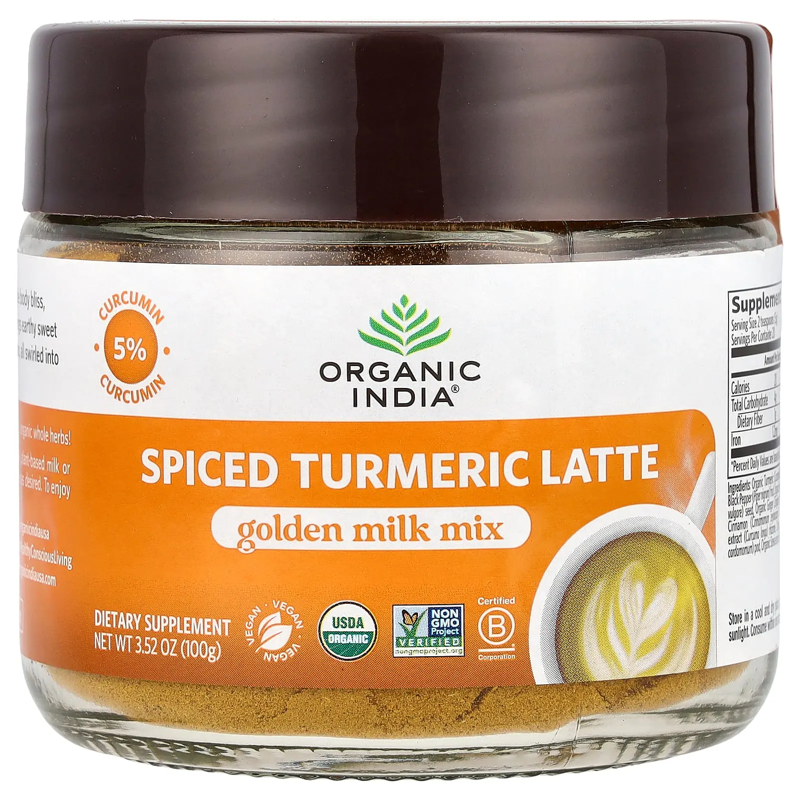 Organic India Spiced Turmeric Latte, Golden Milk Mix, 3.52 oz (100 g)