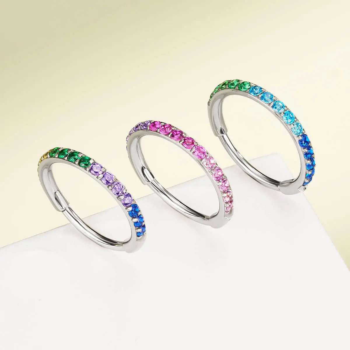 OUFER BODY JEWELRY Nose Rings Hoops, Dainty 20G (0.8mm) Ring with Multi-Color AAA+ CZ, 316L Surgical Steel Nose Jewelry, 5mm-10mm, Piercings, Daily Wear